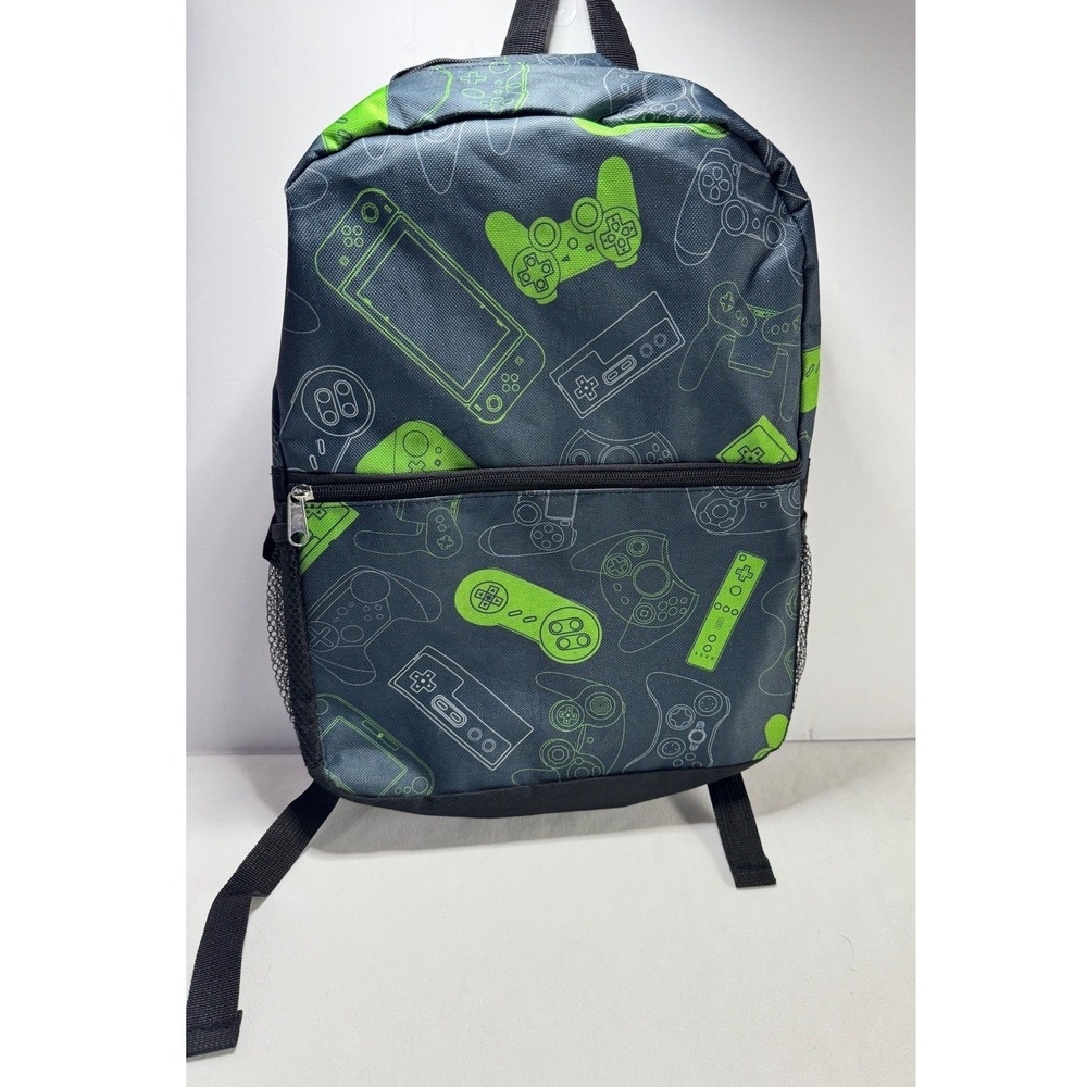 Video Game Controller Backpack Gray Green Gaming School Bag‎ 16"
